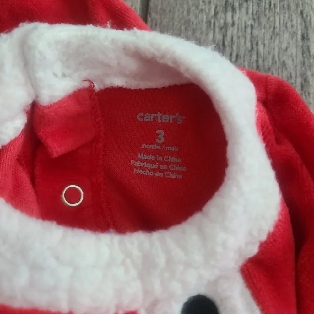 Carter’s Baby Girl Red Santa Velour Footed Holiday Sleeper Size 3M
